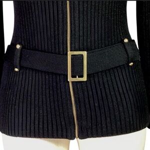 Talbots Black Ribbed Sweater with Gold Buckle NWT